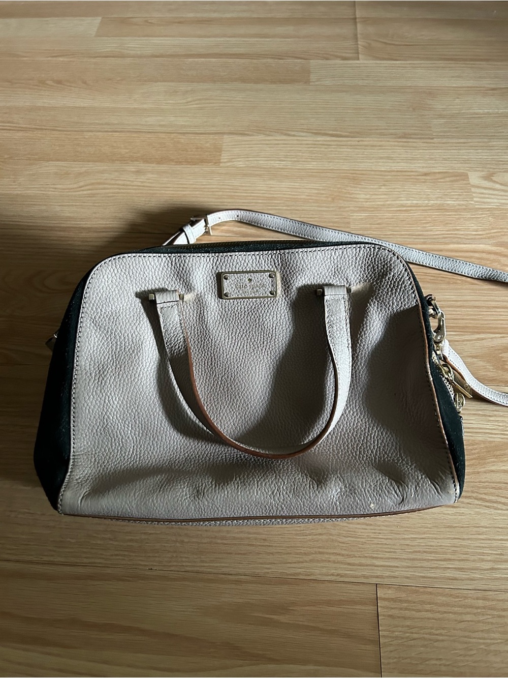 kate spade Gray Suede Pebbled Leather Satchel Crossbody Bag